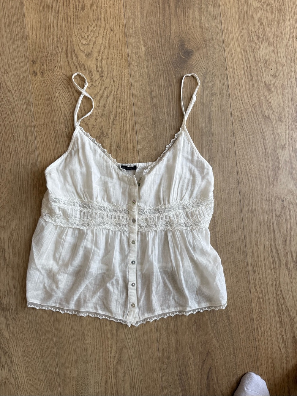ZARA White Cotton Lace Button Front Cami Top Boho Romantic